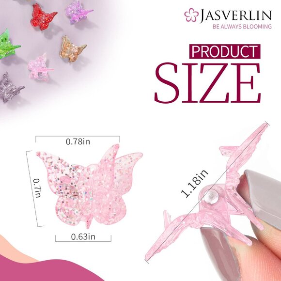 Glitter Mini Butterfly Hair Claw Clips, Sparkly Colorful Hair Accessories for Gi - Picture 3 of 7